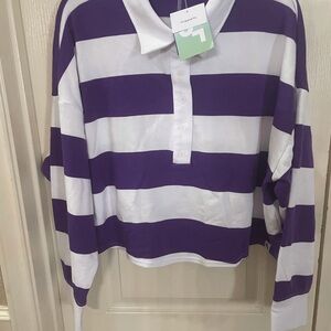 Purple and White Striped Polo Shirt